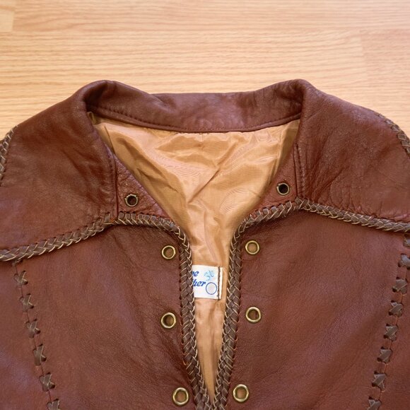 Vintage Western-style Hand Stitched Brown Leather Women's Jacket, Size 36 - Picture 7 of 8